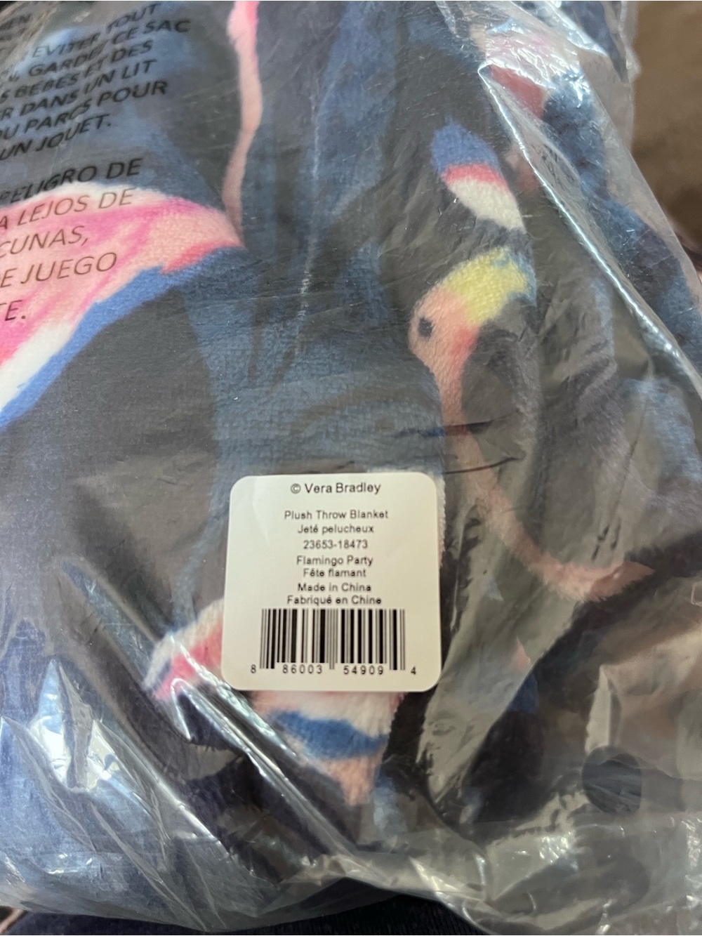 Brand New Vera Bradley Plush Navy Blue Pink Flamingo Throw Blanket - Picture 2 of 2